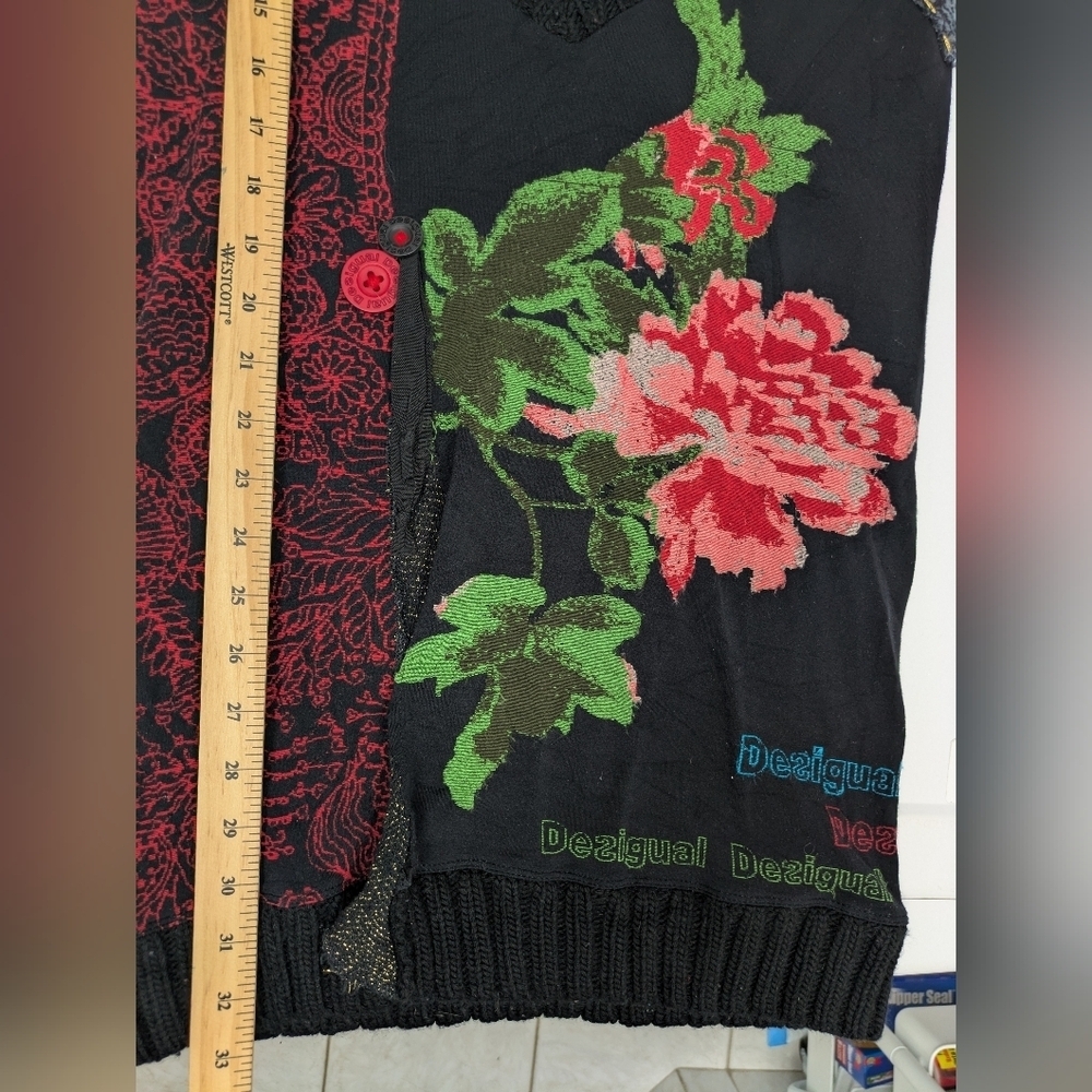 Vintage Desigual Floral Mandala Patchwork Knit Sweater Dress Size L - Picture 4 of 14